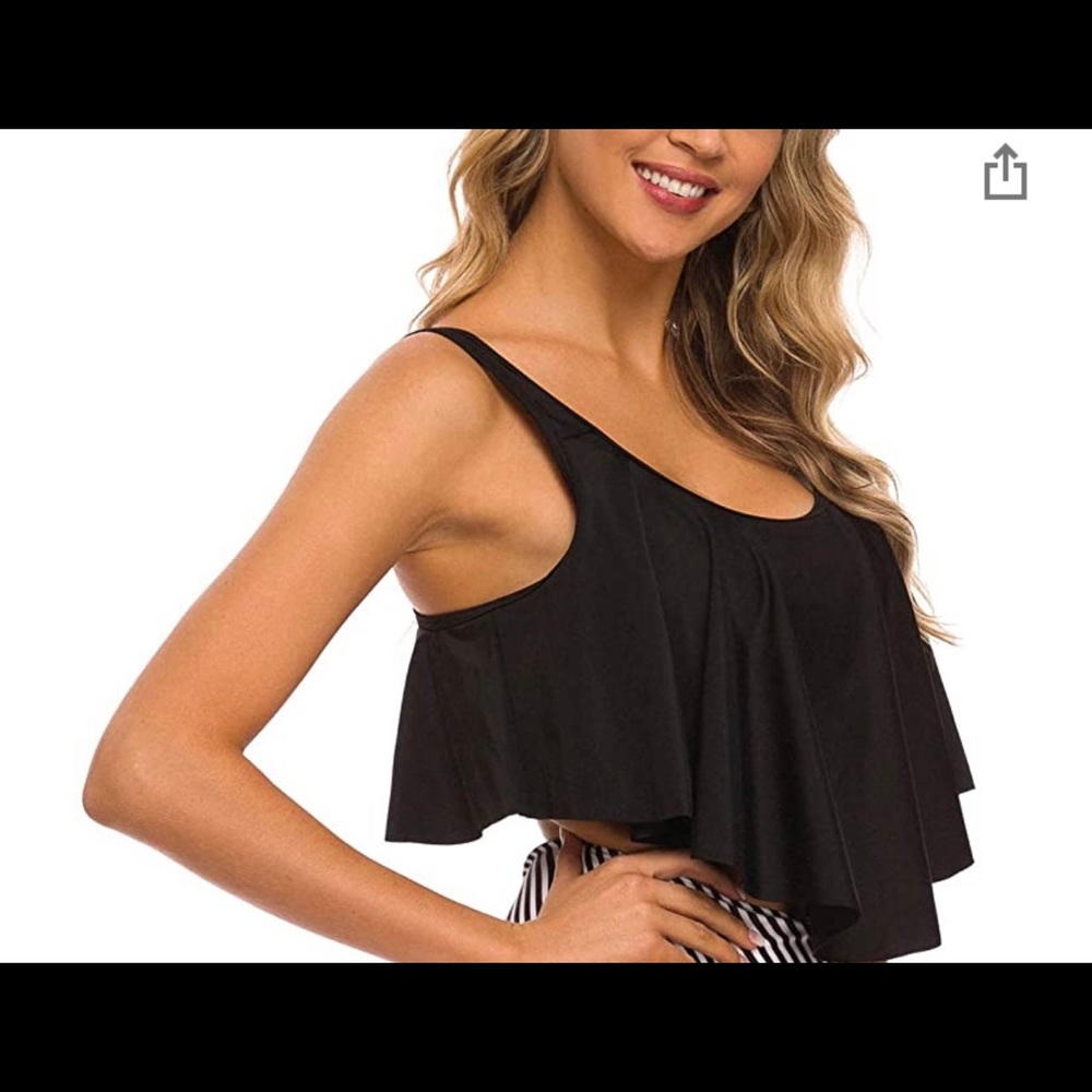 Coskaka Black Flounce Tankini Top- Medium like NEW - Picture 2 of 7